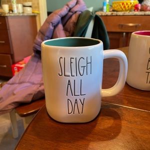Rae Dunn sleigh all day mug green inside